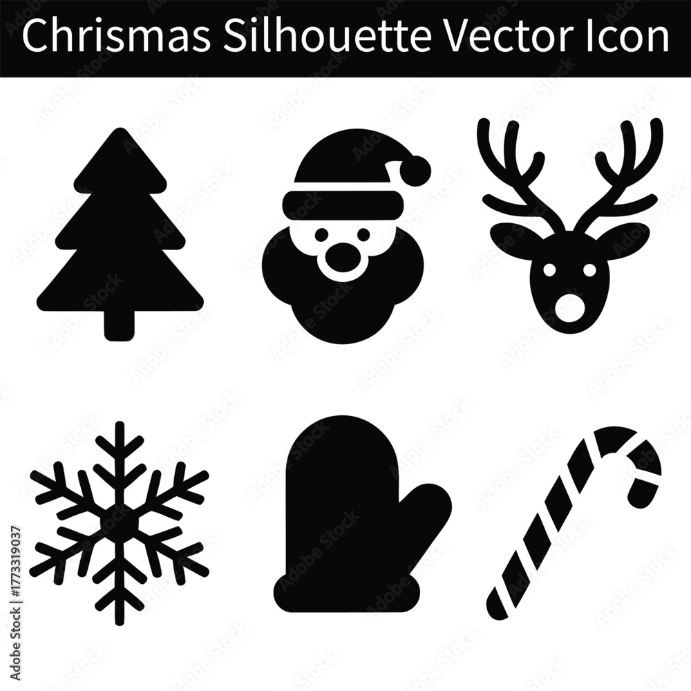 Fototapeta premium Christmas silhouette icons collection