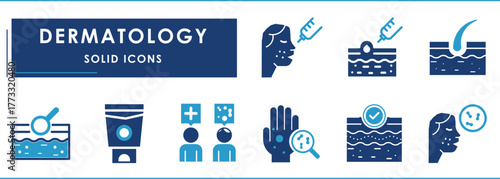 Dermatology related solid icons set. Vector filled icons.