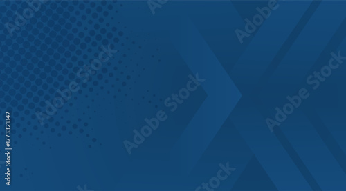 A dynamic blue abstract background presents a gradient effect with overlapping geometric arrow shapes and a subtle halftone dot pattern in the upper left corner