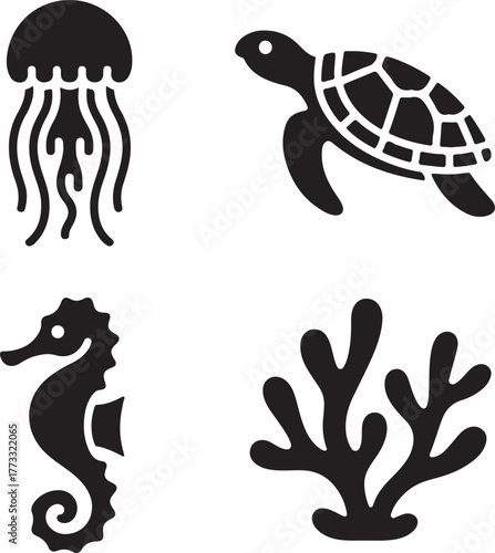 Underwater Life Silhouettes - Vector Design