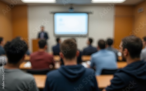 Wallpaper Mural Blurred photo of the backs of students sitting in a classroom during a lecture. High quality Torontodigital.ca