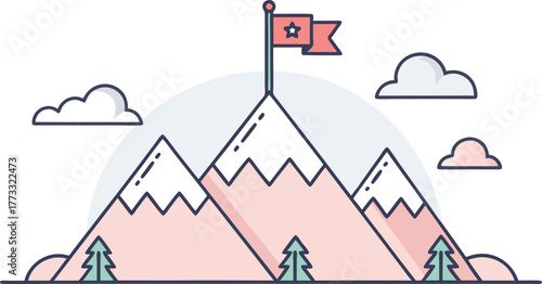 Reach new heights with this stylish mountain peak illustration, perfect for conveying ambition, achievement, and success in a modern, eye-catching way.