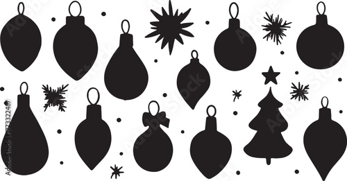 Vector illustration set of food icons including vegetables like onions and fruit like pears and pineapples, with some christmas decoration design elements