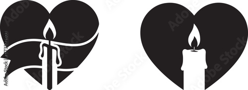Candle burning inside heart silhouette icon