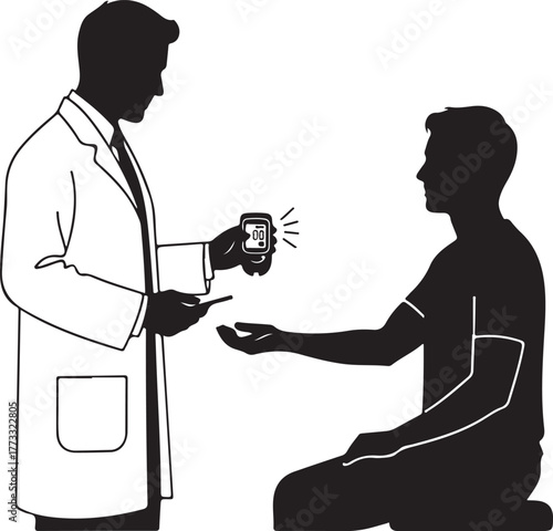 Glucose meter tutorial from doctor to patient

Patient learning diabetes self-testing process
Doctor showing blood sugar test with glucose meter
Diabetic patient getting medical instruction