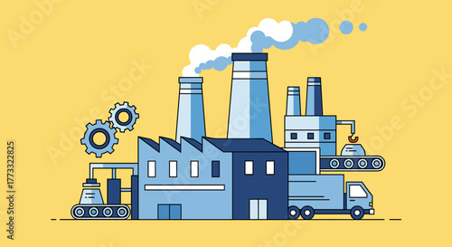 Blue industrial factory illustration Production logistics manufacturing and technology concept