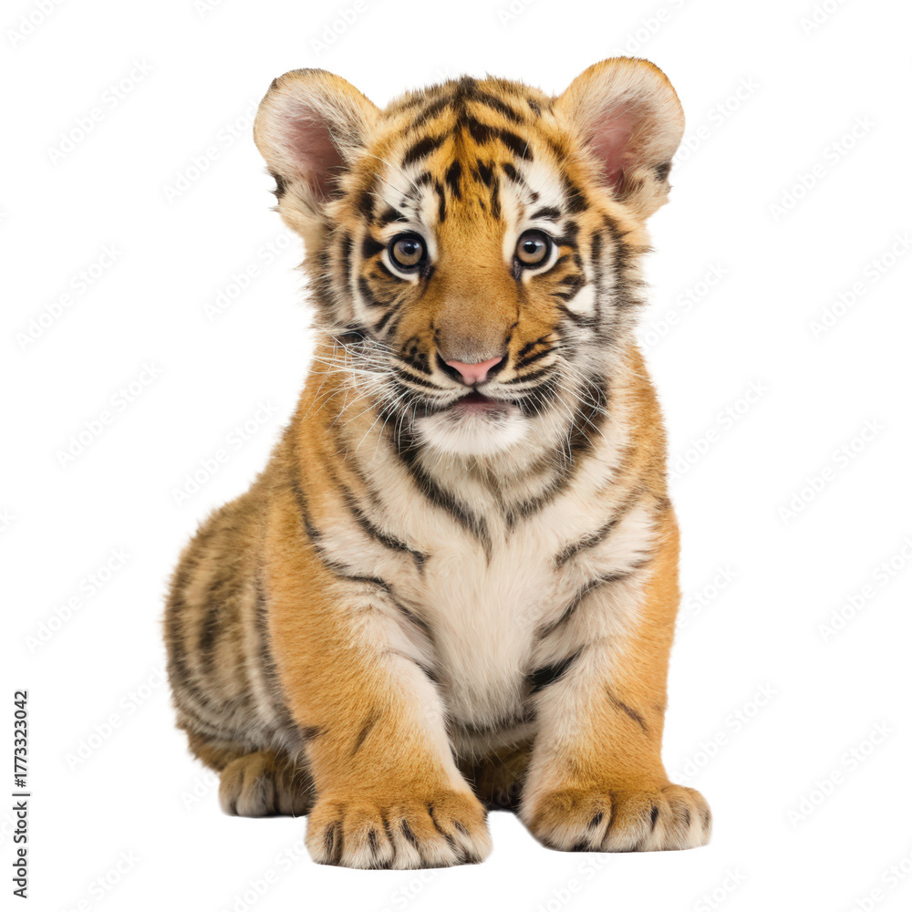 Obraz premium Young tiger cub png baby tiger png wild animal png big cat png striped cub png wildlife predator png exotic feline png transparent background image