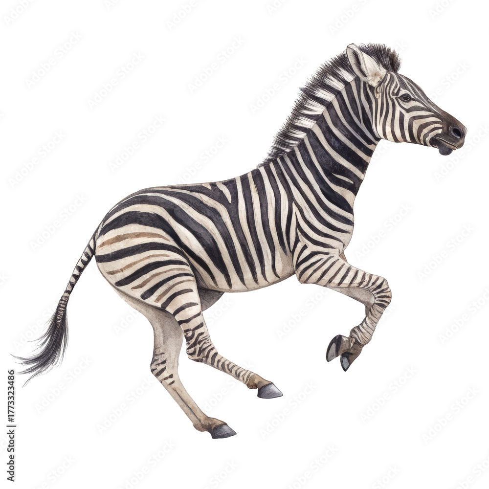 Fototapeta premium Zebra running pose png wild zebra png striped mammal png african wildlife png fast zebra png safari animal png transparent background image