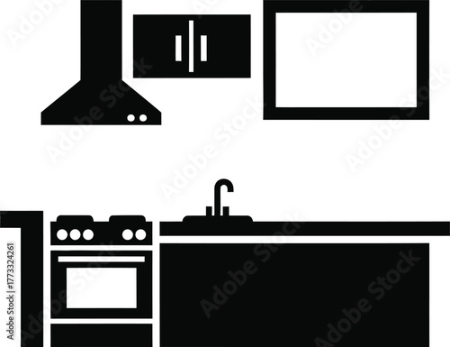 Modern kitchen silhouette with stove sink and range hood