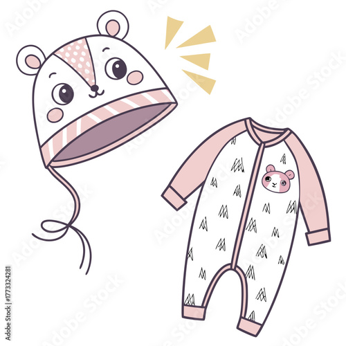 Baby clothes set with hat and romper suit
