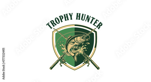 Trophy hunter logo featuring a marlin fish jumping over crossed fishing rods