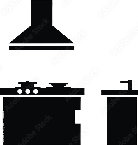 Kitchen appliance icons range hood stove and sink