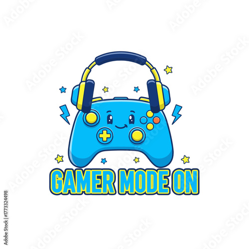 Gamer mode on illustration featuring a game controller with headphones