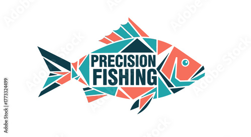 Precision fishing logo featuring a fish with geometric shapes