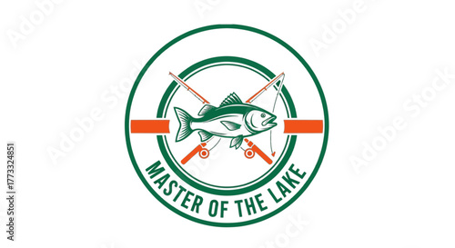 Master of the lake logo with a fish and fishing rods