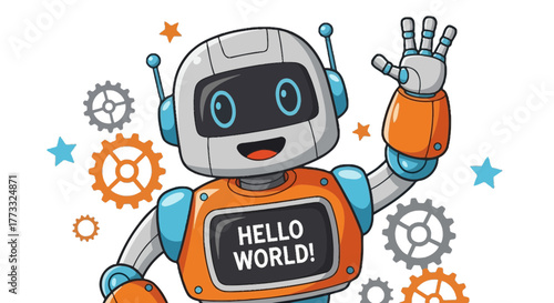 Cute cartoon robot waving hello, perfect for technology and education themes