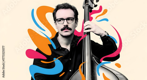 Wallpaper Mural Professional double bass player performing live on stage with vibrant color splash and expressive artistic performance Torontodigital.ca