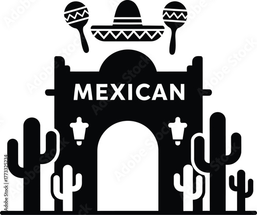 Mexican fiesta archway with cacti and sombrero