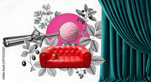 Wallpaper Mural Strawberry Ice Cream Sofa Scene An abstract illustration for posters and banners, food bloggers, menu decoration or fabric design Torontodigital.ca