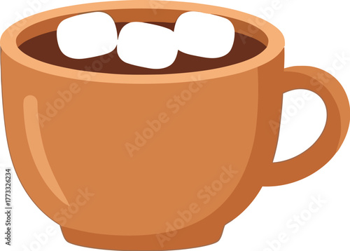Steaming mug of hot chocolate with marshmallows on a light blue background