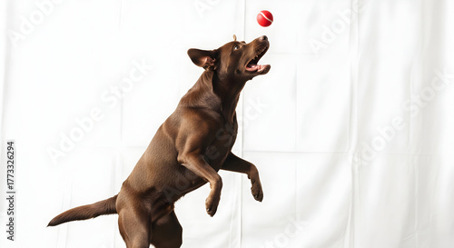 Wallpaper Mural Playful chocolate labrador retriever jumps to catch a ball for a bright pet food or dog toy advertising campaign Torontodigital.ca