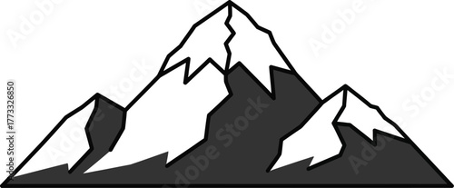 Cartoon mountain range with snow peaks against a light blue sky backdrop