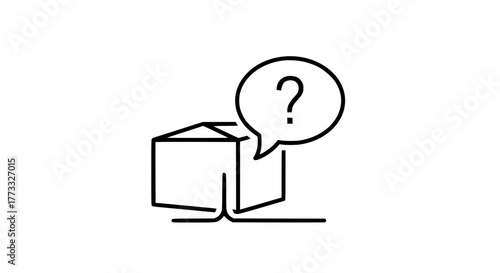 Unboxing the Mystery Awaiting Answers An Unopened Delivery Package with a Question Mark Speech Bubble Awaiting Solutions, Clarity, and Support from Customer Service, Originally a Vector