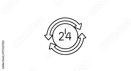 Ensure constant service with this 24/7 support icon, ideal for showcasing round-the-clock availability and customer care, perfect for websites, apps, and marketing materials