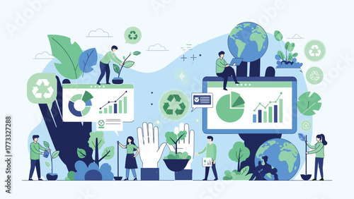 People working together for environmental sustainability and green business initiatives.