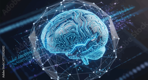 Artificial intelligence brain with circuit patterns and network connections concept