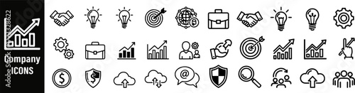 Company Icon Set – Business, Office, Businessman, Management, Meeting, Teamwork, Collaboration and Leadership. Editable Stroke, Colored Vector Illustration 