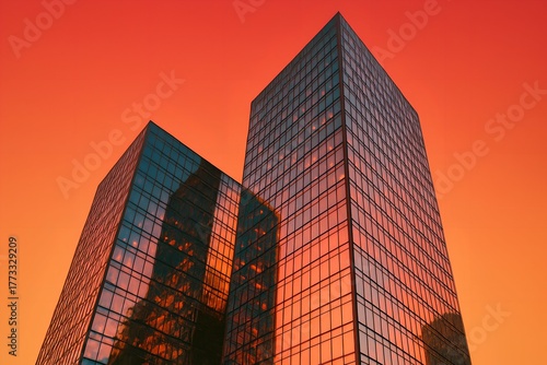 Wallpaper Mural Modern Glass Skyscraper Towers Reflecting Warm Sunset Hues Creating a Striking Urban Architectural Panorama Torontodigital.ca