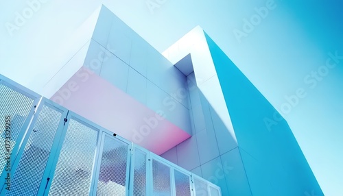 Wallpaper Mural Modern Architectural Design Showcasing Sleek Lines and Geometric Forms Against a Clear Blue Sky, Emphasizing Contemporary Aesthetics Torontodigital.ca