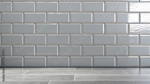 Tile wall background with grey floor