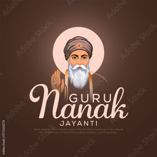 guru nanak jayanti closeup vector design on brown background.