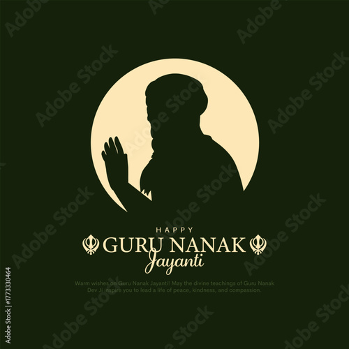 Guru Nanak Jayanti Sikh Religious Celebration with silhouette of Guru Nanak vector Illustration.