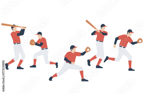 野球の動作を描いたスポーツイラスト素材カラー版