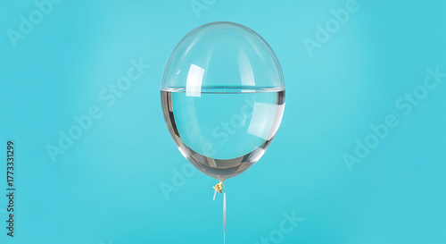 A balloon filled with water against a blue background, creating a surreal and visually striking image that plays with expectations and perception