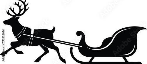 Vector reindeer pulling santa sleigh festive christmas silhouette illustration