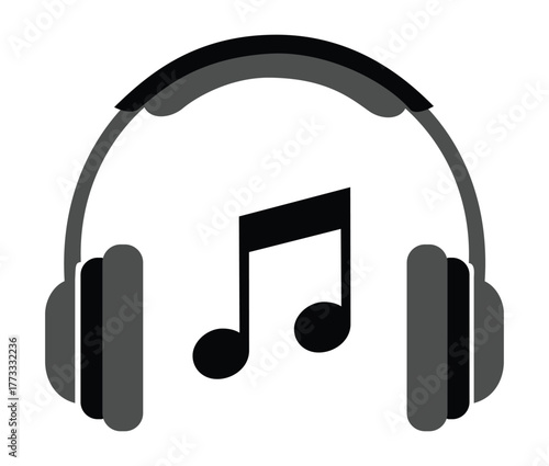 Headphones and music note icon silhouette for audio, podcast, and sound media streaming service logo