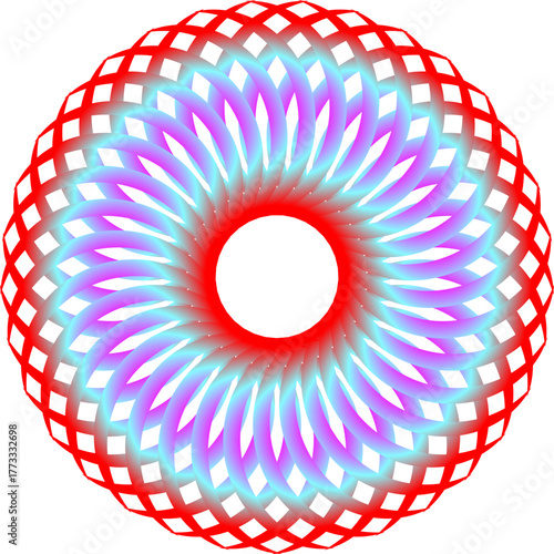 Abstract radial pattern with red outer layer and gradient blue purple inner layers background bright