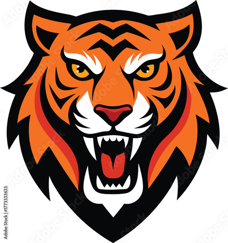 Roaring Tiger Head Mascot Logo with Open Mouth and Fierce Expression for Sports Team Isolated on Transparent Background