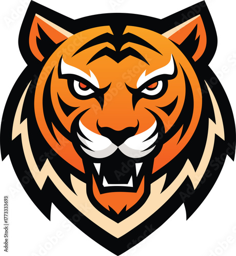 Tiger Head Mascot Logo Design Icon Isolated Template Orange Animal Predator Graphic Design Esports Team Badge