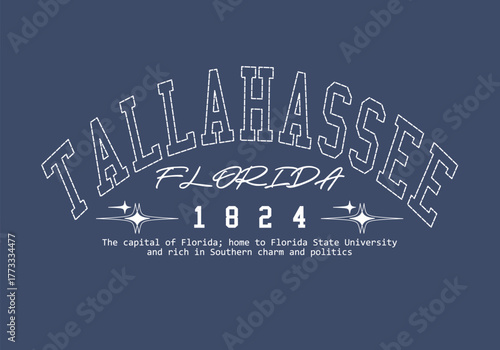 Retro typography college varsity Tallahassee Florida State slogan with Grunge effect for jersey, t-shirt, or wall art design - Vector