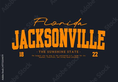 Retro typography college varsity Jackson Ville Florida State slogan with Grunge effect for jersey, t-shirt, or wall art design - Vector