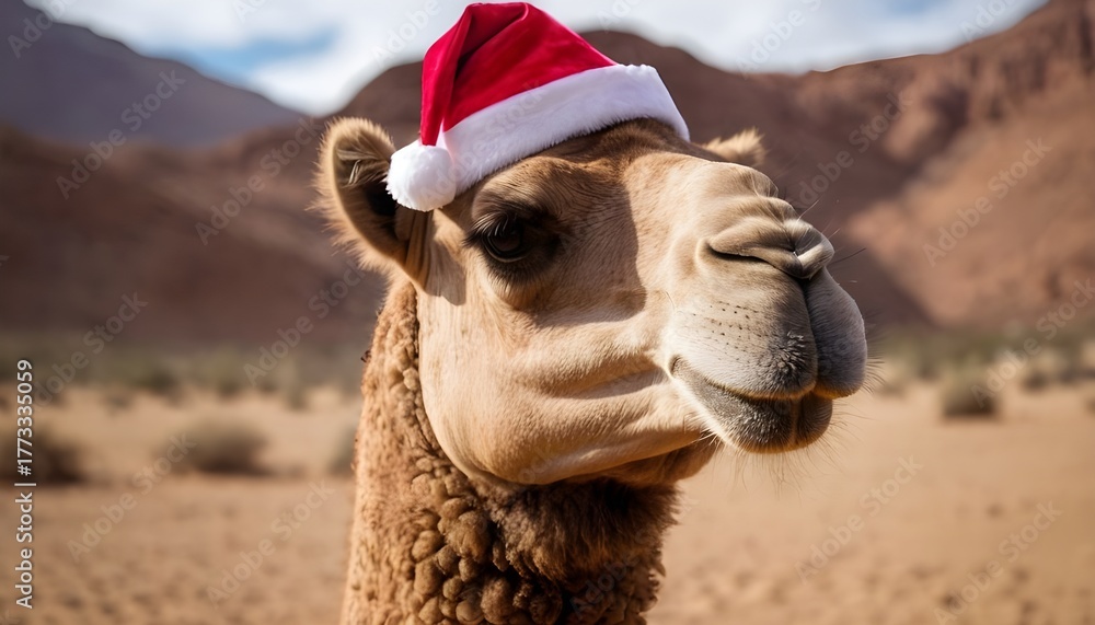 Obraz premium camel wearing a santa hat