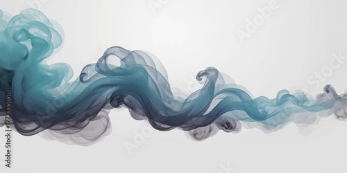 Abstract blue smoke swirls like a gentle ocean wave on a white backdrop