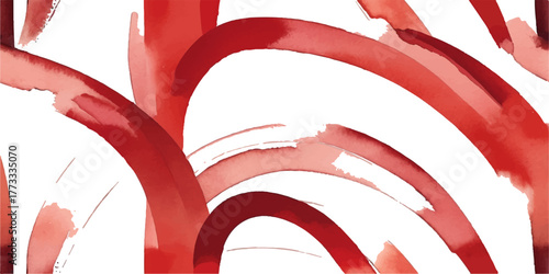 Red and white abstract vector illustration featuring a 3D business concept with an arrow symbol, ribbon design, and sale color shape icon