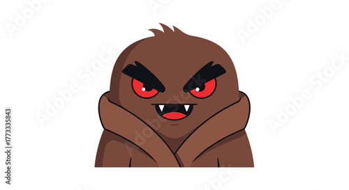 A mischievous brown monster character with glowing red eyes and sharp fangs, peeking from below, creating a playfully spooky and intimidating presence.