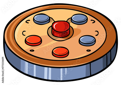 Round Game Board with Red and Blue Pieces Isolated on White Background